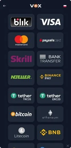 Vox Casino metody płatności