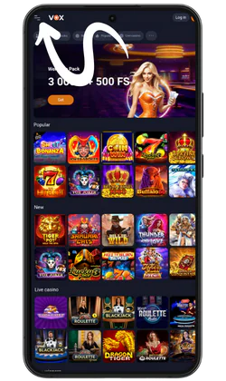 VOX casino otworzyć menu